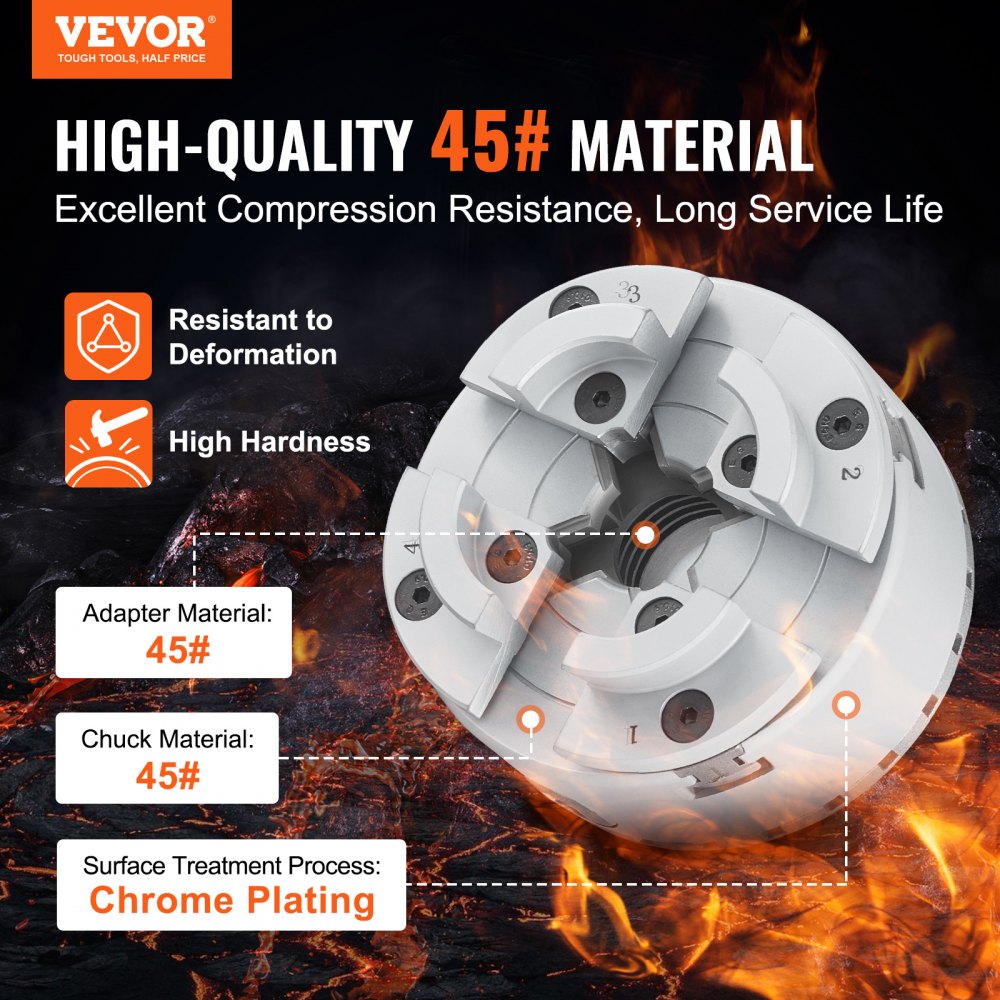 VEVOR KP2-3/4 Lathe Chuck, 4-Jaw 2.75" Diameter, Metal Lathe Chuck Turning Machine Accessories, Self-centering Tool, for Lathe, Precision Machining, Grinding Machines, Milling Machines