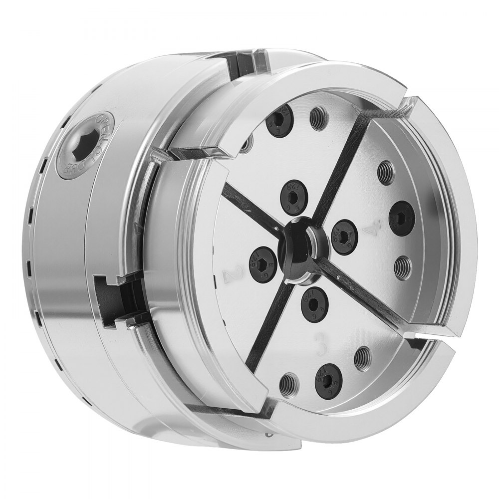 VEVOR 4 Inch Wood Lathe Chuck, 4-Jaw, Self-Centering Wood Turning Chuck Set with 1" x 8TPI Thread & Adapter, Round Jaws, Step Jaws, Thickened Nickel-Plated, High-Hardness Steel, for Woodworking Lathe
