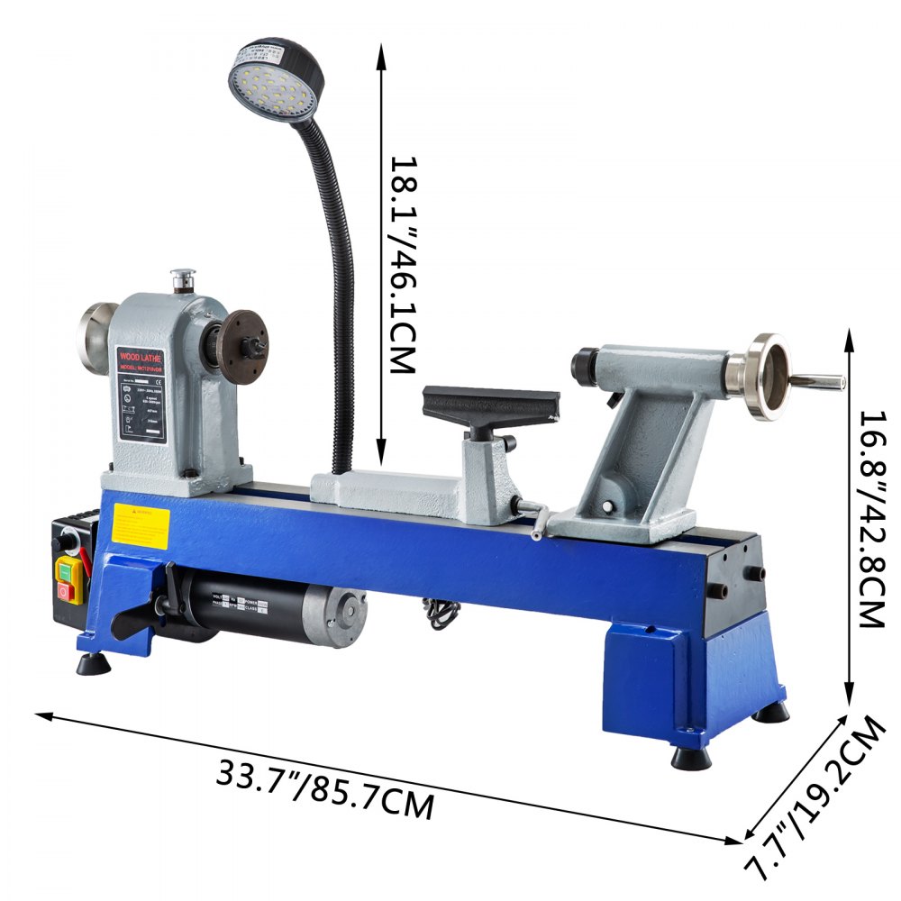 12" X 18" Mini Wood Lathe 550w W/led Light Variable Speed Accurate Low Noise