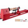 VEVOR wood lathe in red with wooden spindle and turning tools set included.