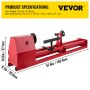 VEVOR wood lathe, red, 53.2 lbs, dimensions: 57.6 x 8.1 x 14.6 inches.