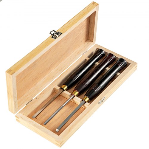 Wood Lathe Chisel Set 3pcs Turning Tools Piece High Speed Steel Wooden Box