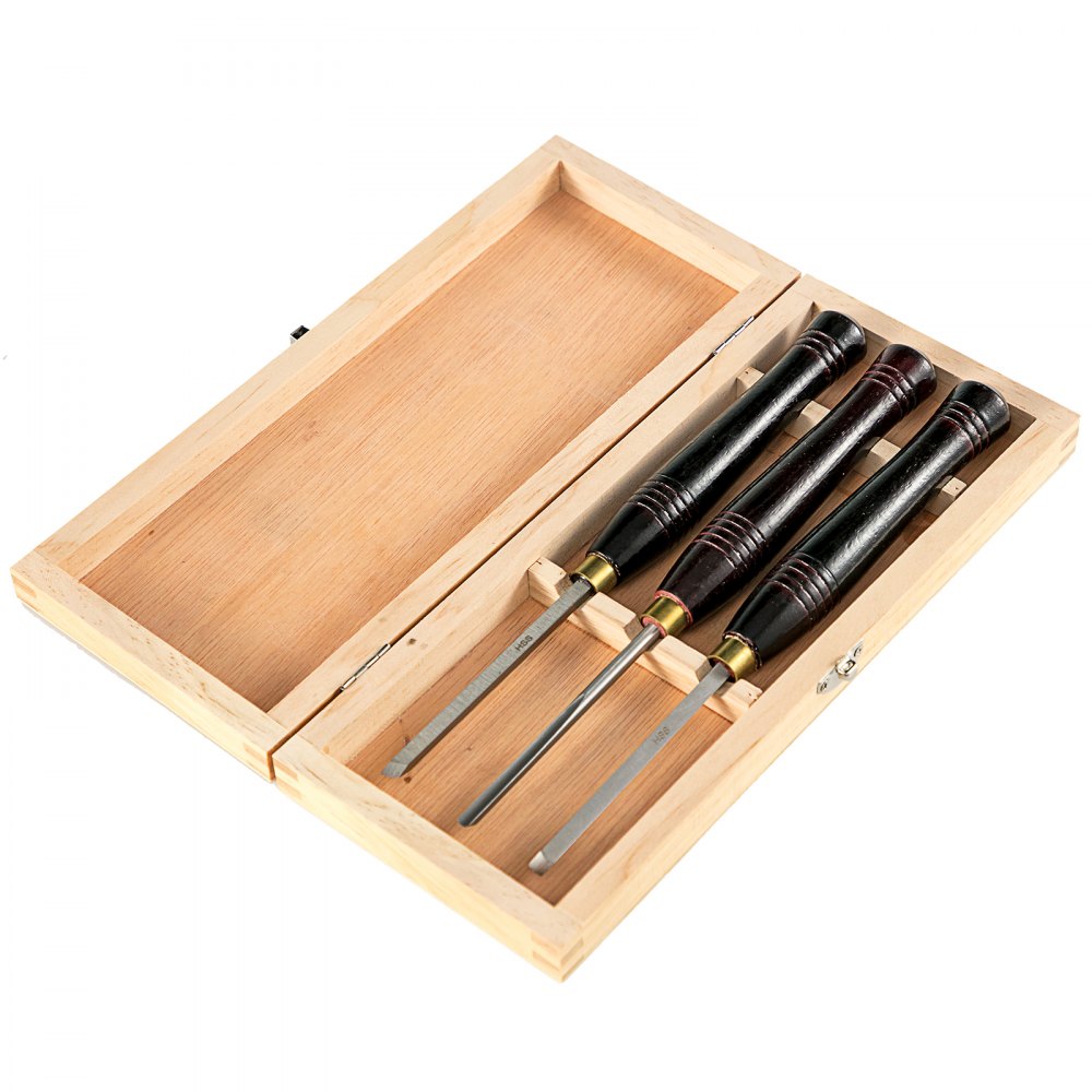 Wood Lathe Chisel Set 3pcs Turning Tools Piece High Speed Steel Wooden Box