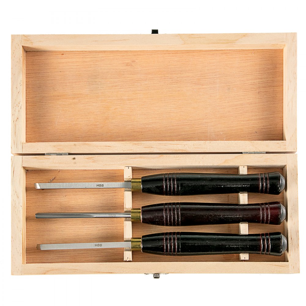 Wood Lathe Chisel Set 3pcs Turning Tools Piece High Speed Steel Wooden Box