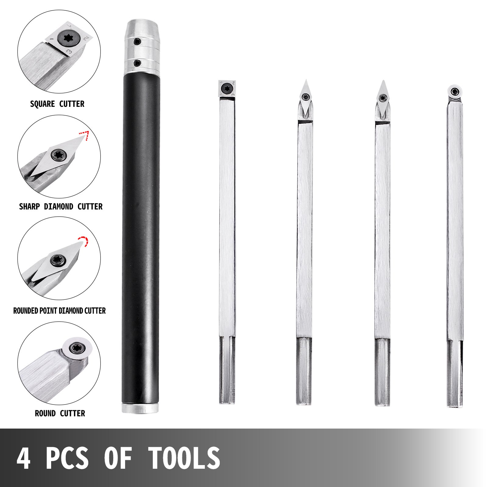 Wood Turning Tools For Lathe, Carbide Lathe Tools 4 Pcs, Turning Lathe Chisels