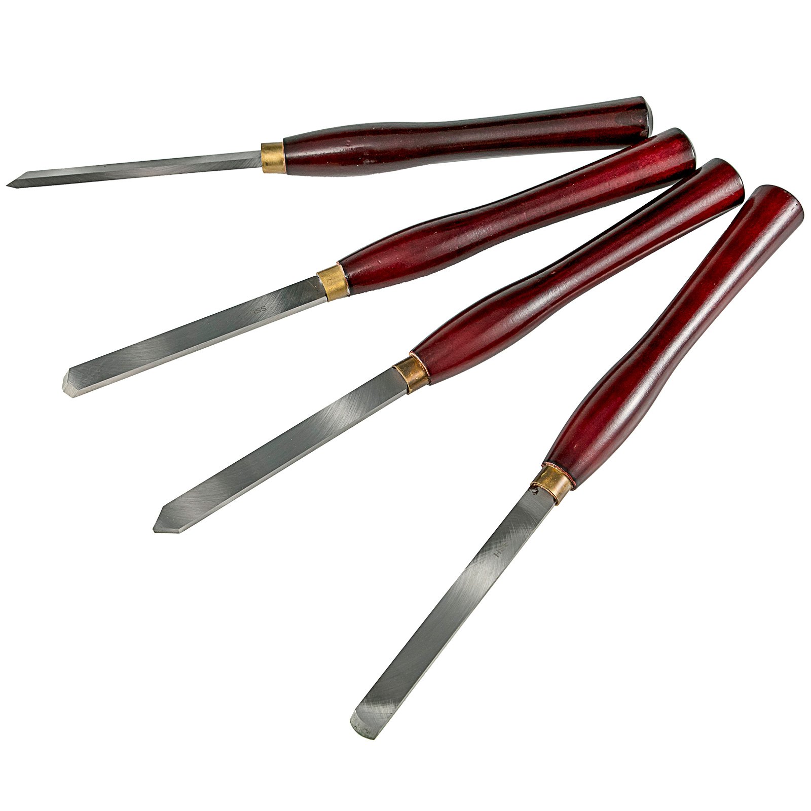 VEVOR woodworking lathe chisel set with polished wooden handles and steel blades.