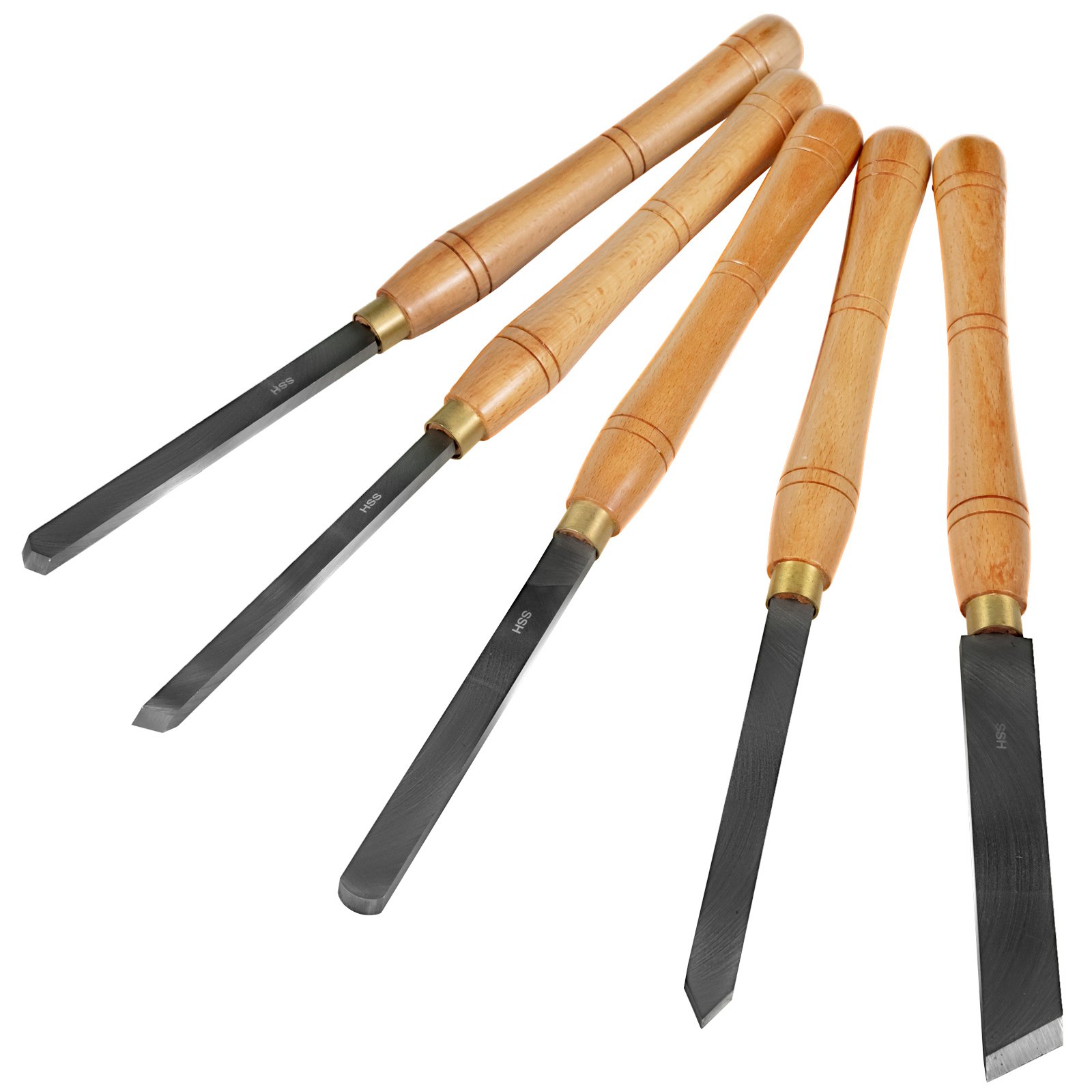 VEVOR woodworking lathe chisel set with smooth wooden handles and high-speed steel blades.