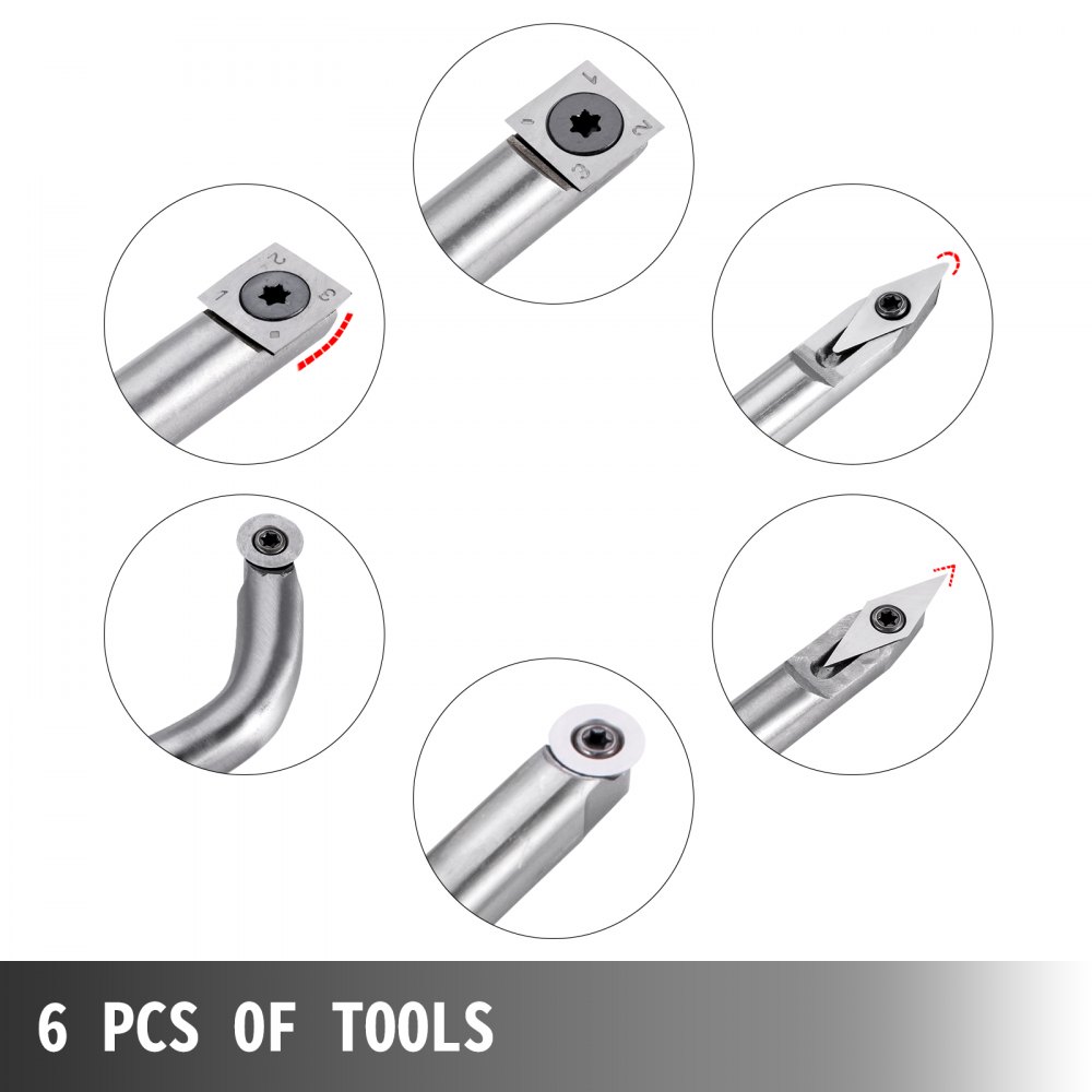 Wood Turning Tools For Lathe, Carbide Lathe Tools 6 Pcs, Turning Lathe Chisels