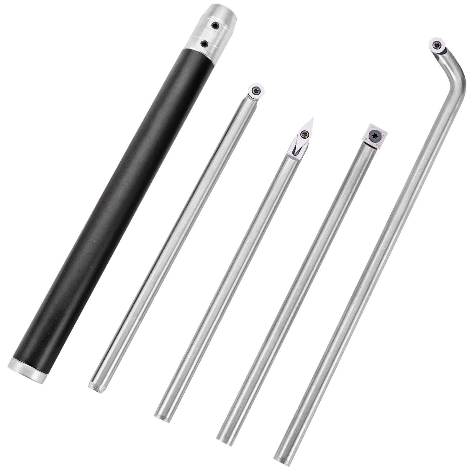 set of five VEVOR wood turning tools with interchangeable black handle.
