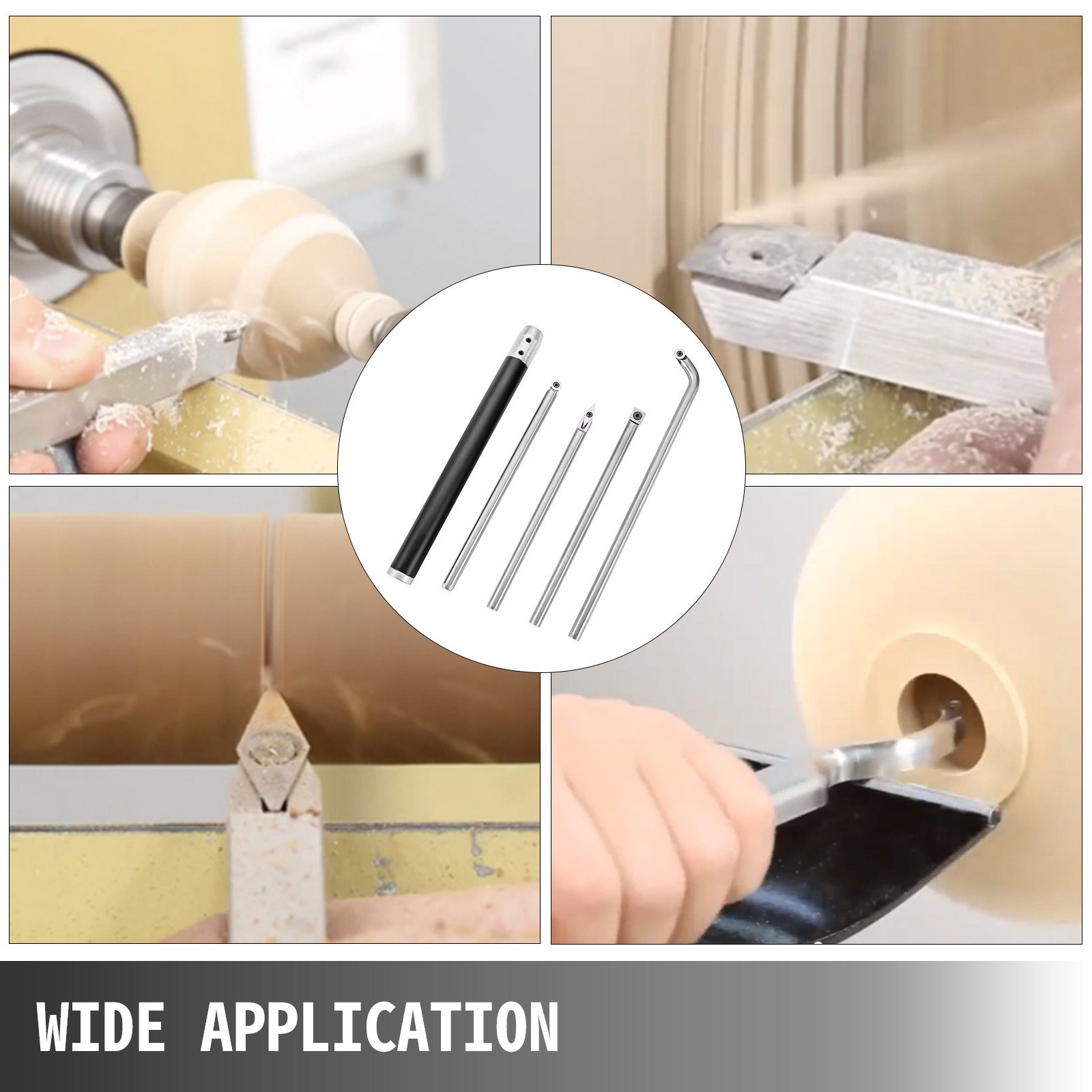 VEVOR wood turning tools in use for shaping and hollowing wood with wide application.