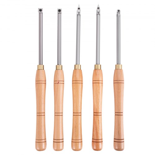VEVOR Wood Turning Tools for Lathe 5 PCS Set, Carbide Lathe Tools with Diamond Shape, Round, Square Cutters, Turning Lathe Chisels with Comfortable Grip Handles Lathe Tools for Craft DIY Hobbyists