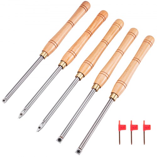 VEVOR Wood Turning Tools for Lathe 5 PCS Set, Carbide Lathe Tools with Diamond Shape, Round, Square Cutters, Turning Lathe Chisels with Comfortable Grip Handles Lathe Tools for Craft DIY Hobbyists