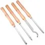 four VEVOR wood turning tools with wooden handles and metal blades.