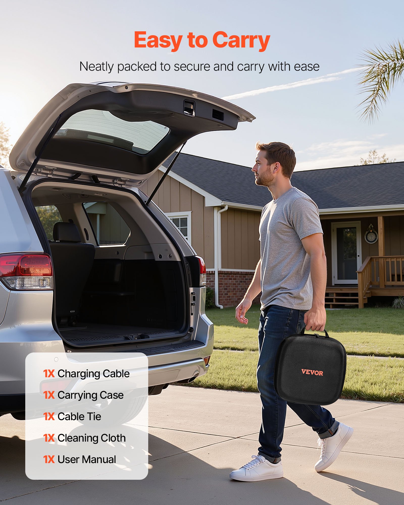 VEVOR EV Charger Extension Cable, 40Amp 40 ft J1772 Extension Cord Compatible with 120V-240V SAE J1772 Electric Vehicle Chargers, Level 1/Level 2 IP66 Heavy Duty Car Charging Cable with Carrying Bag