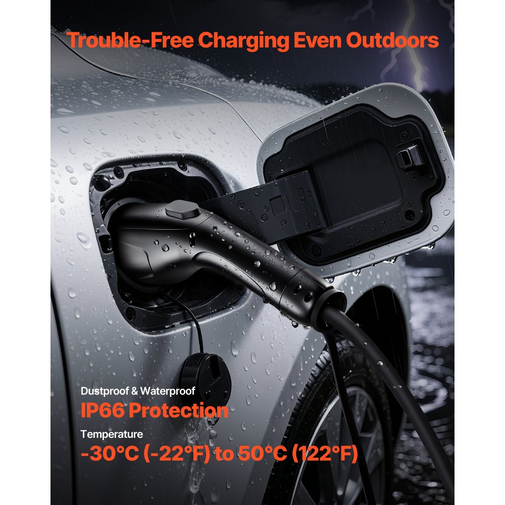 VEVOR EV Charger Extension Cable, 32Amp 21 ft J1772 Extension Cord Compatible with 120V-240V SAE J1772 Electric Vehicle Chargers, Level 1/Level 2 IP66 Heavy Duty Car Charging Cable with Carrying Bag