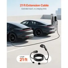 VEVOR EV Charger Extension Cable, 32Amp 21 ft J1772 Extension Cord Compatible with 120V-240V SAE J1772 Electric Vehicle Chargers, Level 1/Level 2 IP66 Heavy Duty Car Charging Cable with Carrying Bag
