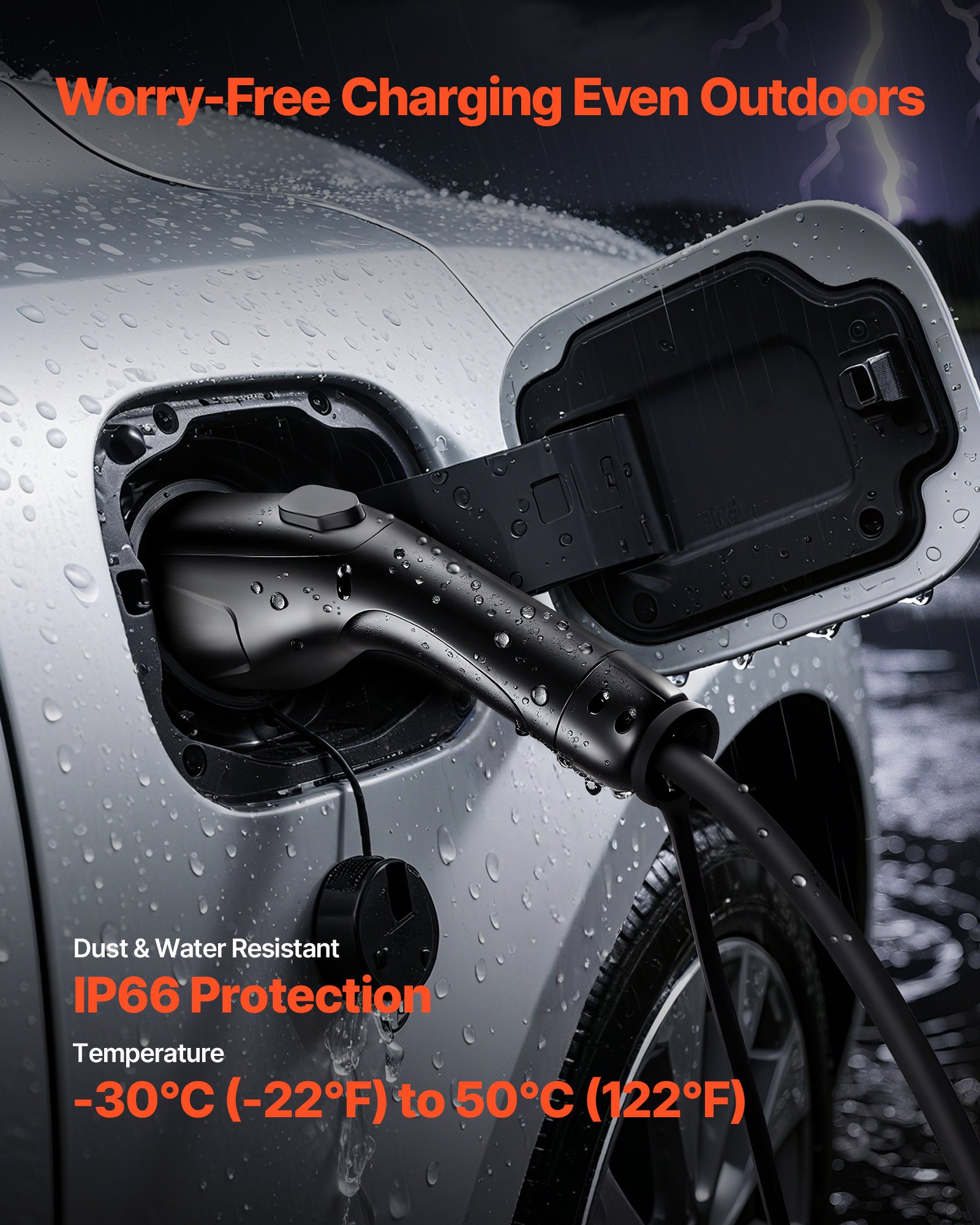 VEVOR EV Charger Extension Cable, 40Amp 21 ft J1772 Extension Cord Compatible with 120V-240V SAE J1772 Electric Vehicle Chargers, Level 1/Level 2 IP66 Heavy Duty Car Charging Cable with Carrying Bag