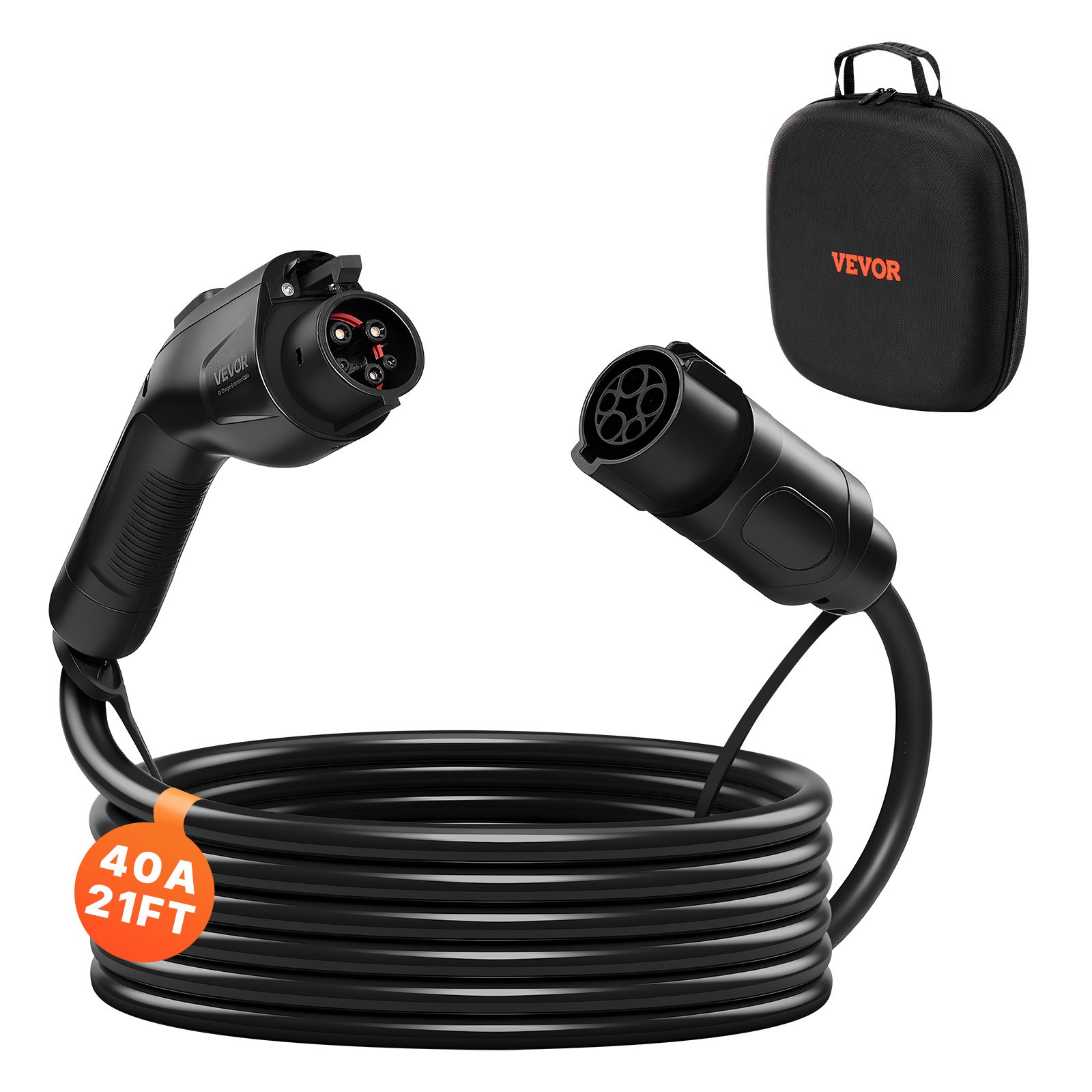 VEVOR EV Charger Extension Cable, 40Amp 21 ft J1772 Extension Cord Compatible with 120V-240V SAE J1772 Electric Vehicle Chargers, Level 1/Level 2 IP66 Heavy Duty Car Charging Cable with Carrying Bag