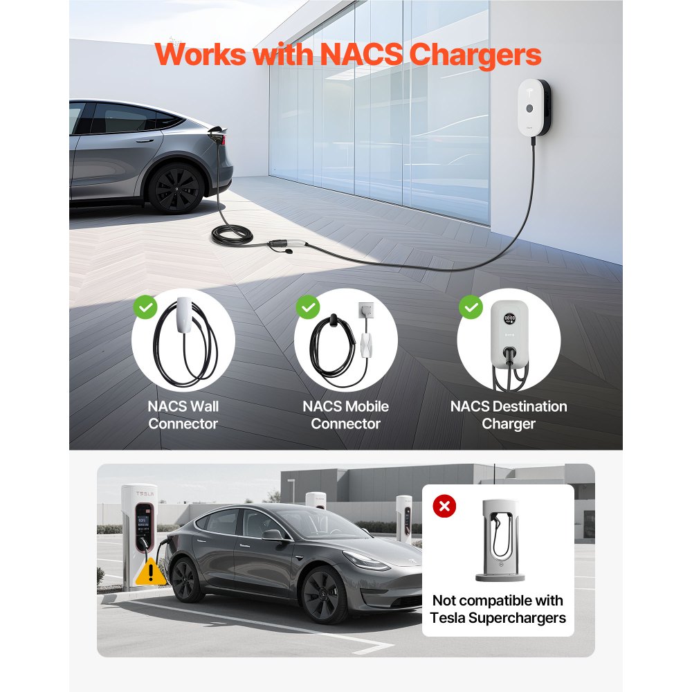 VEVOR EV Charger Extension Cable for Tesla, 48Amp 21 ft Max 240V 11.52 kW with NACS Plug, EV Extension Cord for Level 1/2 Tesla Mobile/Wall Connector/Destination Charger, Model Y/X/3/S, Carrying Bag
