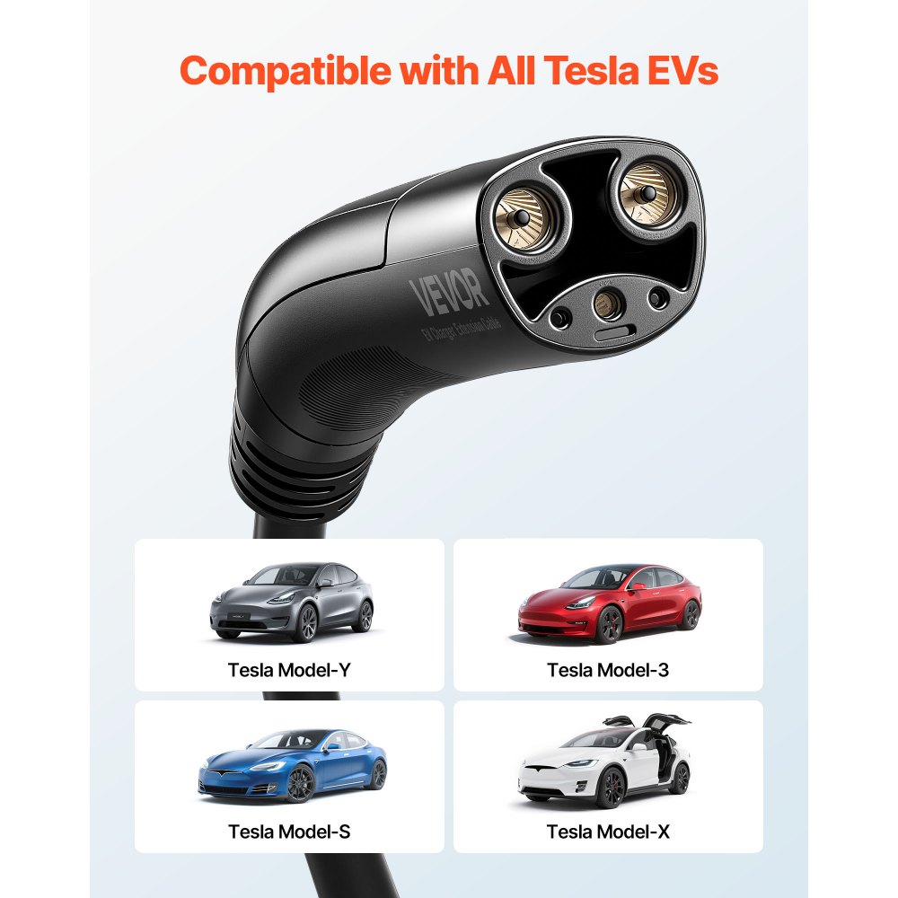 VEVOR EV Charger Extension Cable for Tesla, 48Amp 40 ft Max 240V 11.52 kW with NACS Plug, EV Extension Cord for Level 1/2 Tesla Mobile/Wall Connector/Destination Charger, Model Y/X/3/S, Carrying Bag