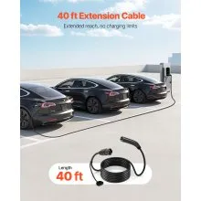 VEVOR EV Charger Extension Cable for Tesla, 48Amp 40 ft Max 240V 11.52 kW with NACS Plug, EV Extension Cord for Level 1/2 Tesla Mobile/Wall Connector/Destination Charger, Model Y/X/3/S, Carrying Bag
