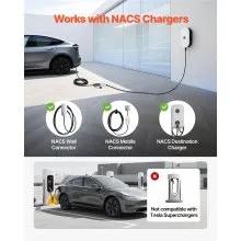 VEVOR EV Charger Extension Cable for Tesla, 48Amp 40 ft Max 240V 11.52 kW with NACS Plug, EV Extension Cord for Level 1/2 Tesla Mobile/Wall Connector/Destination Charger, Model Y/X/3/S, Carrying Bag