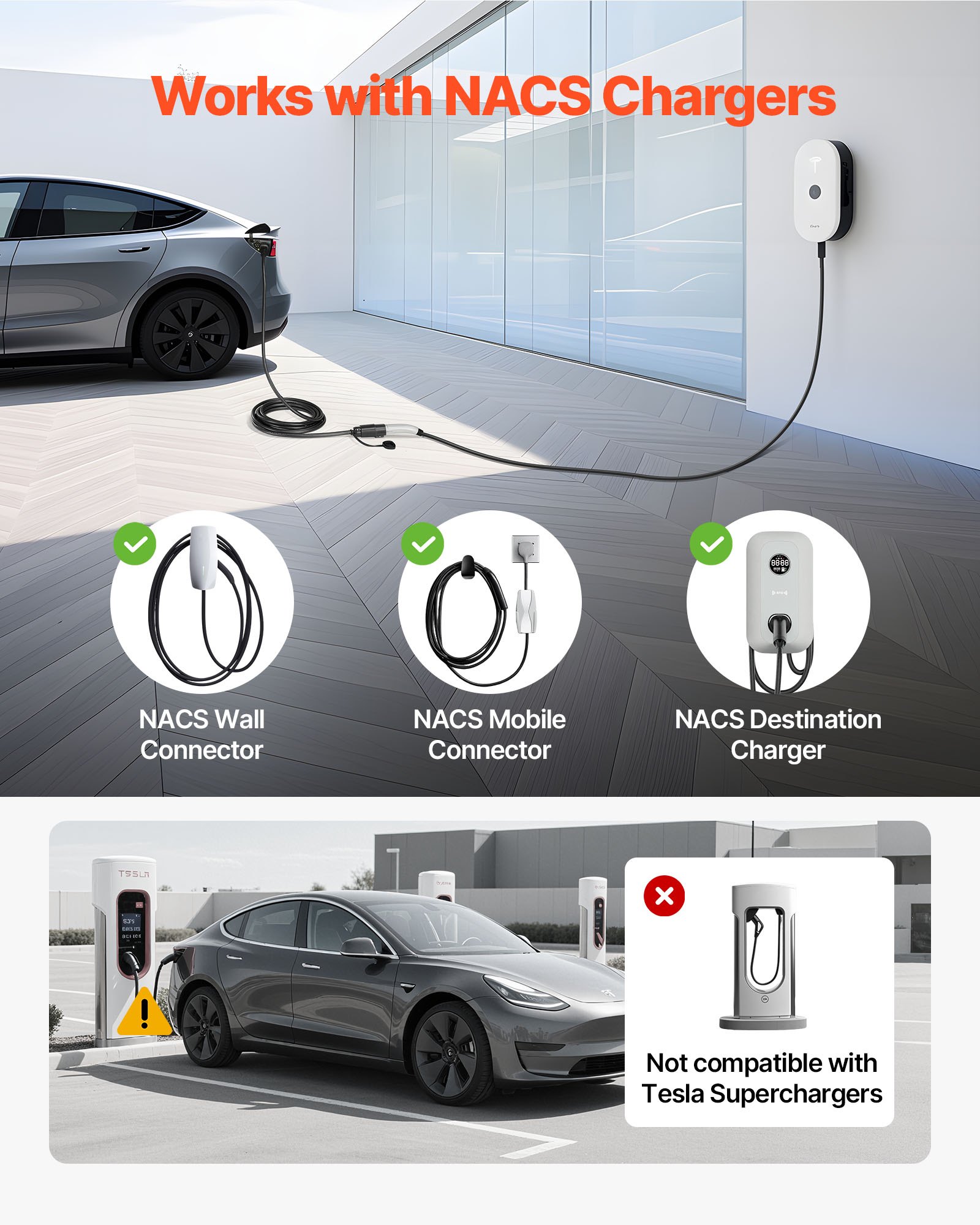 VEVOR EV Charger Extension Cable for Tesla, 48Amp 40 ft Max 240V 11.52 kW with NACS Plug, EV Extension Cord for Level 1/2 Tesla Mobile/Wall Connector/Destination Charger, Model Y/X/3/S, Carrying Bag