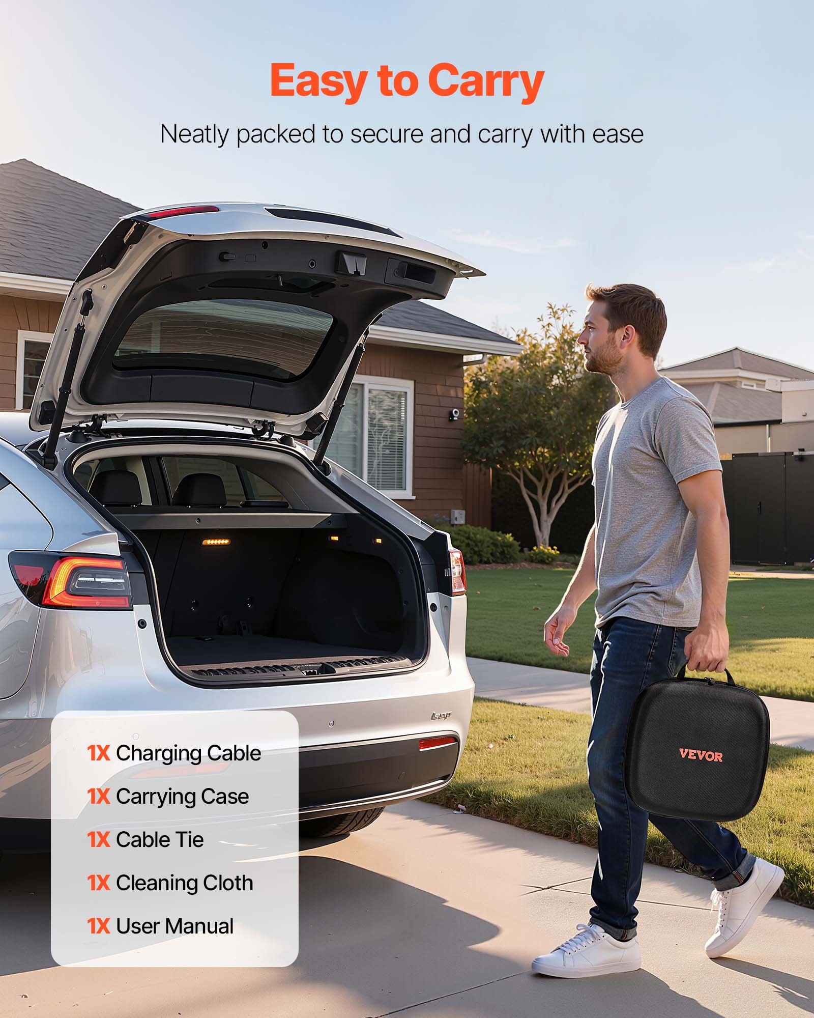 VEVOR EV Charger Extension Cable for Tesla, 48Amp 40 ft Max 240V 11.52 kW with NACS Plug, EV Extension Cord for Level 1/2 Tesla Mobile/Wall Connector/Destination Charger, Model Y/X/3/S, Carrying Bag