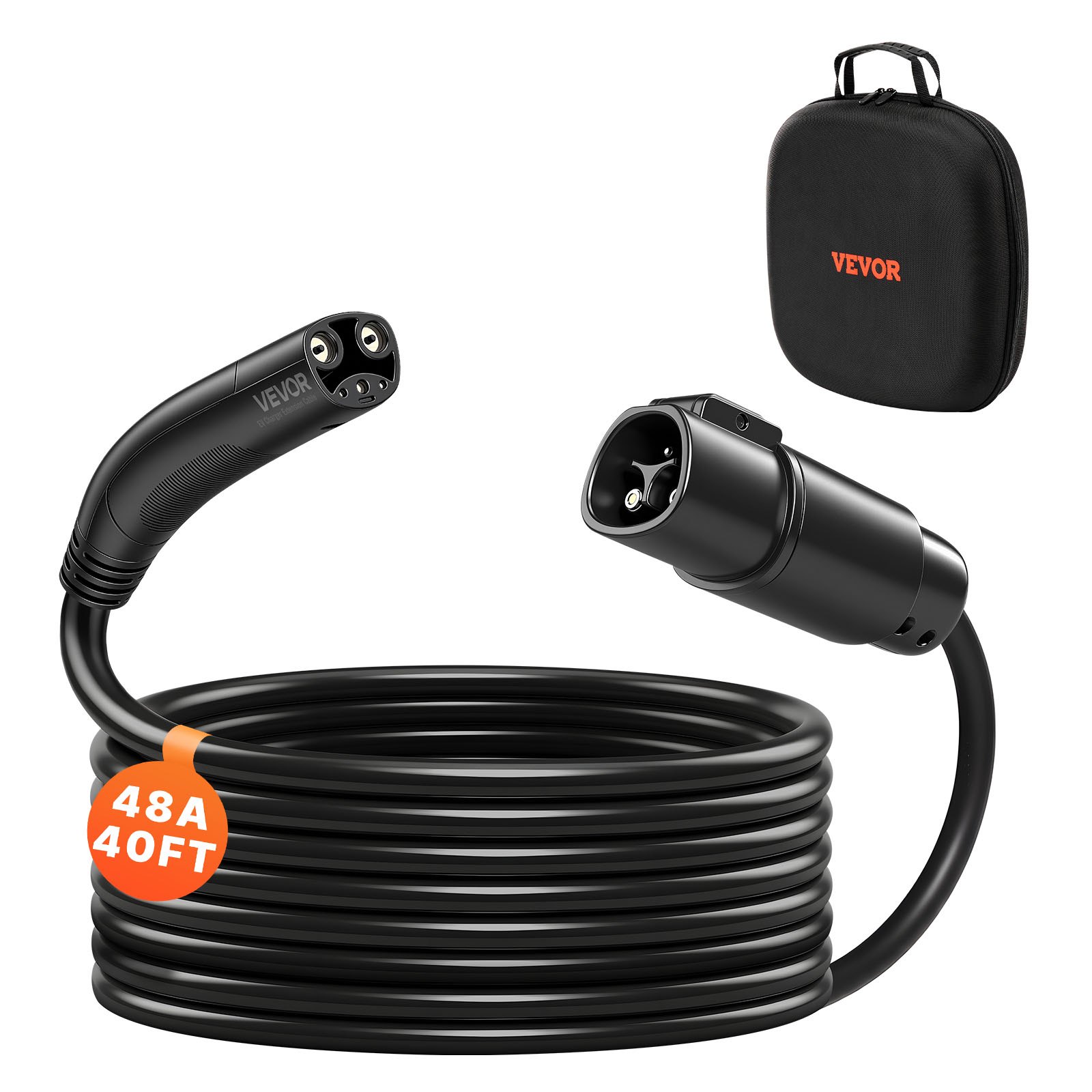 VEVOR EV Charger Extension Cable for Tesla, 48Amp 40 ft Max 240V 11.52 kW with NACS Plug, EV Extension Cord for Level 1/2 Tesla Mobile/Wall Connector/Destination Charger, Model Y/X/3/S, Carrying Bag