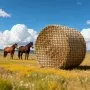 VEVOR Round Bale Hay Net, 1.8 x 1.8 x 1.8 m, 38.1 x 38.1 mm Holes, PE Material, Knotless Design, with Zip Ties, Needle Shuttle, Repair Twine and Storage Bag, Slow Feeder Round Bale Net for Horses