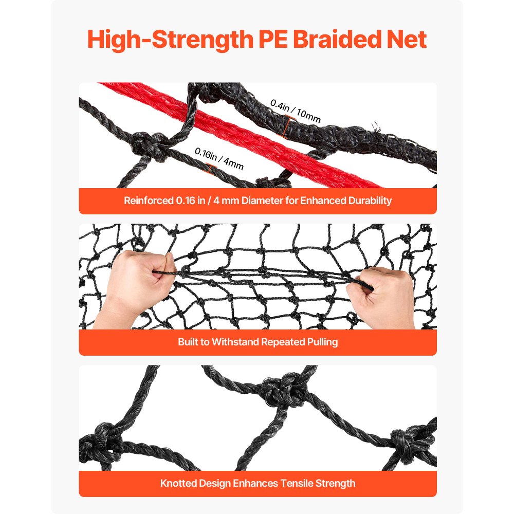 VEVOR Round Bale Hay Net, 1.5 x 1.5 x 1.5 m, 44.45 x 44.45 mm Holes, PE Material, Reinforced Knotted Design, with Zip Ties, Needle Shuttle, and Repair Twine, Slow Feeder Round Bale Net for Horses