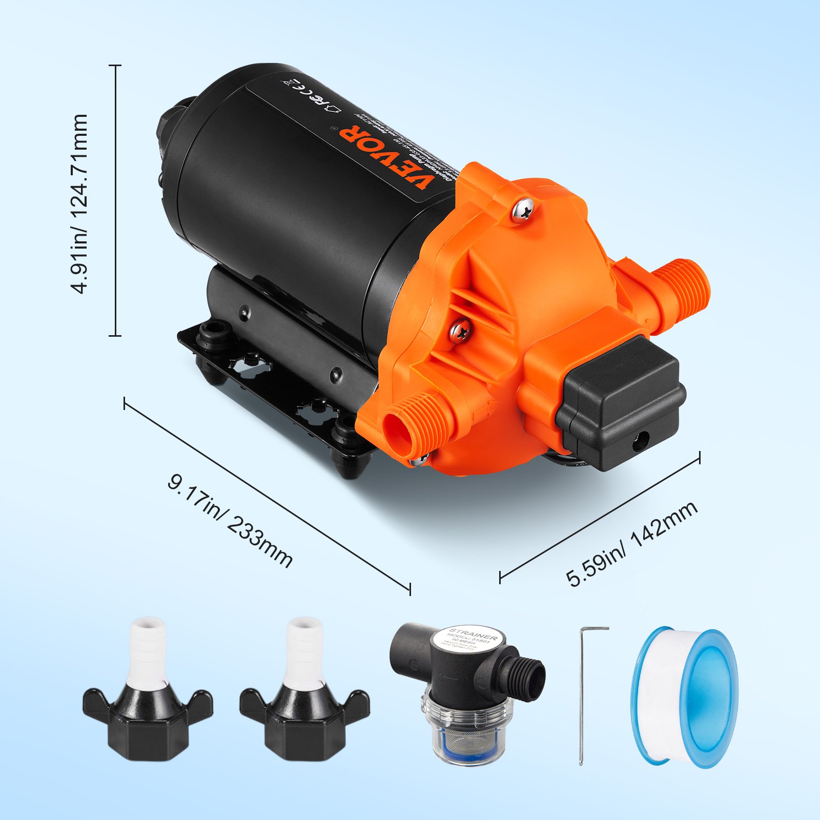 VEVOR RV Water Pressure Diaphragm Pump 3Chambers 110V 3.3GPM 45PSI Adjustable Presssure Fresh Water Pump, Self Priming Sprayer Pump for RV Camper Marine Boat Lawn