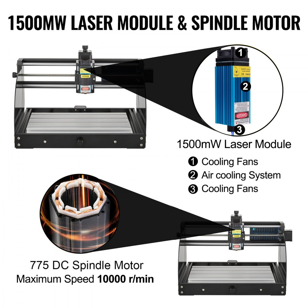 VEVOR Engraving Machine 300×180×45 mm CNC Router CNC 3018 Pro 15W Laser Engraver GRBL Control 3 Axis Laser Engraving Machine, with Offline Controller, for Carving Plastic, Acrylic, PVC, Wood