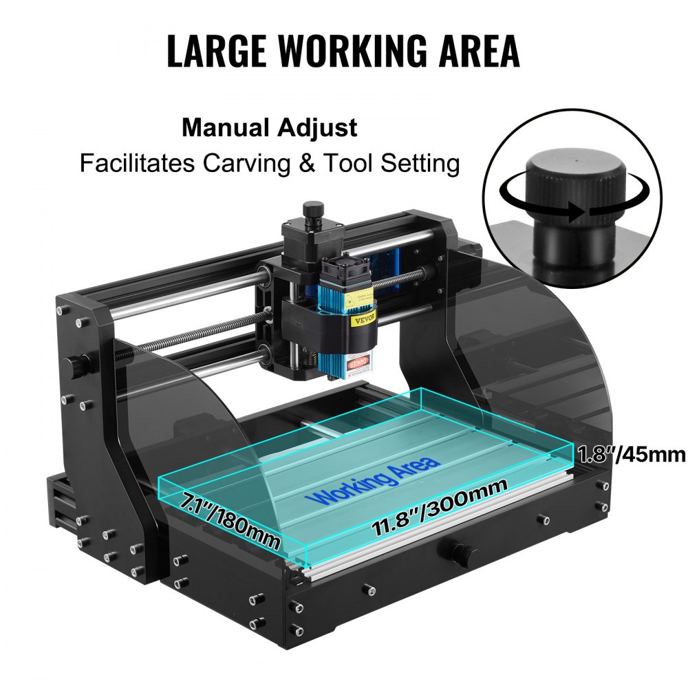 VEVOR Engraving Machine 300×180×45 mm CNC Router CNC 3018 Pro 15W Laser Engraver GRBL Control 3 Axis Laser Engraving Machine, with Offline Controller, for Carving Plastic, Acrylic, PVC, Wood