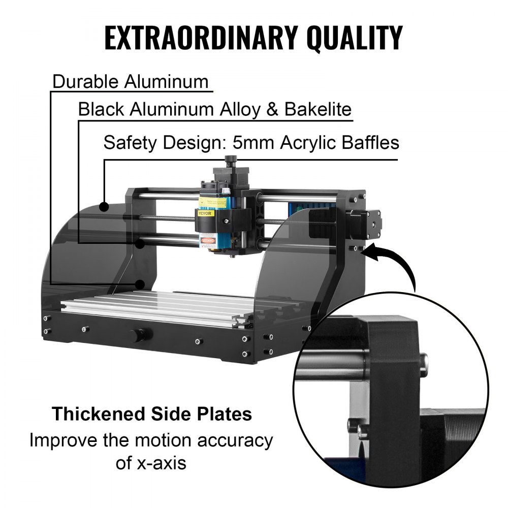 VEVOR Engraving Machine 300×180×45 mm CNC Router CNC 3018 Pro 15W Laser Engraver GRBL Control 3 Axis Laser Engraving Machine, with Offline Controller, for Carving Plastic, Acrylic, PVC, Wood