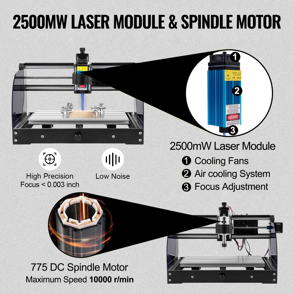 VEVOR CNC 3018 Pro CNC Router 300×180×45 mm CNC Machine 2.5W GRBL Control Mini Laser Engraver with Offline Controller 3 Axis Laser Engraving Machine for Carving Milling Plastic, Acrylic, PVC, Wood