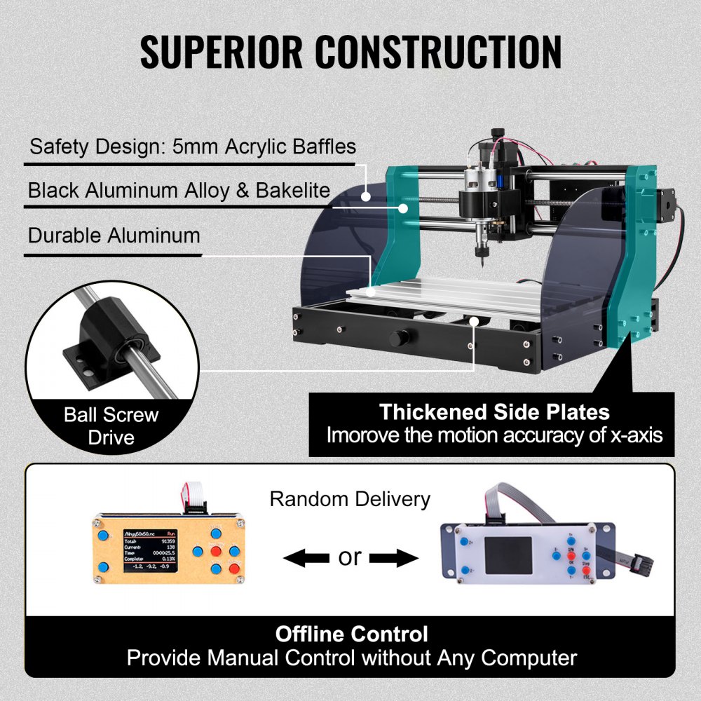 VEVOR CNC 3018 Pro CNC Router 300×180×45 mm CNC Machine 2.5W GRBL Control Mini Laser Engraver with Offline Controller 3 Axis Laser Engraving Machine for Carving Milling Plastic, Acrylic, PVC, Wood