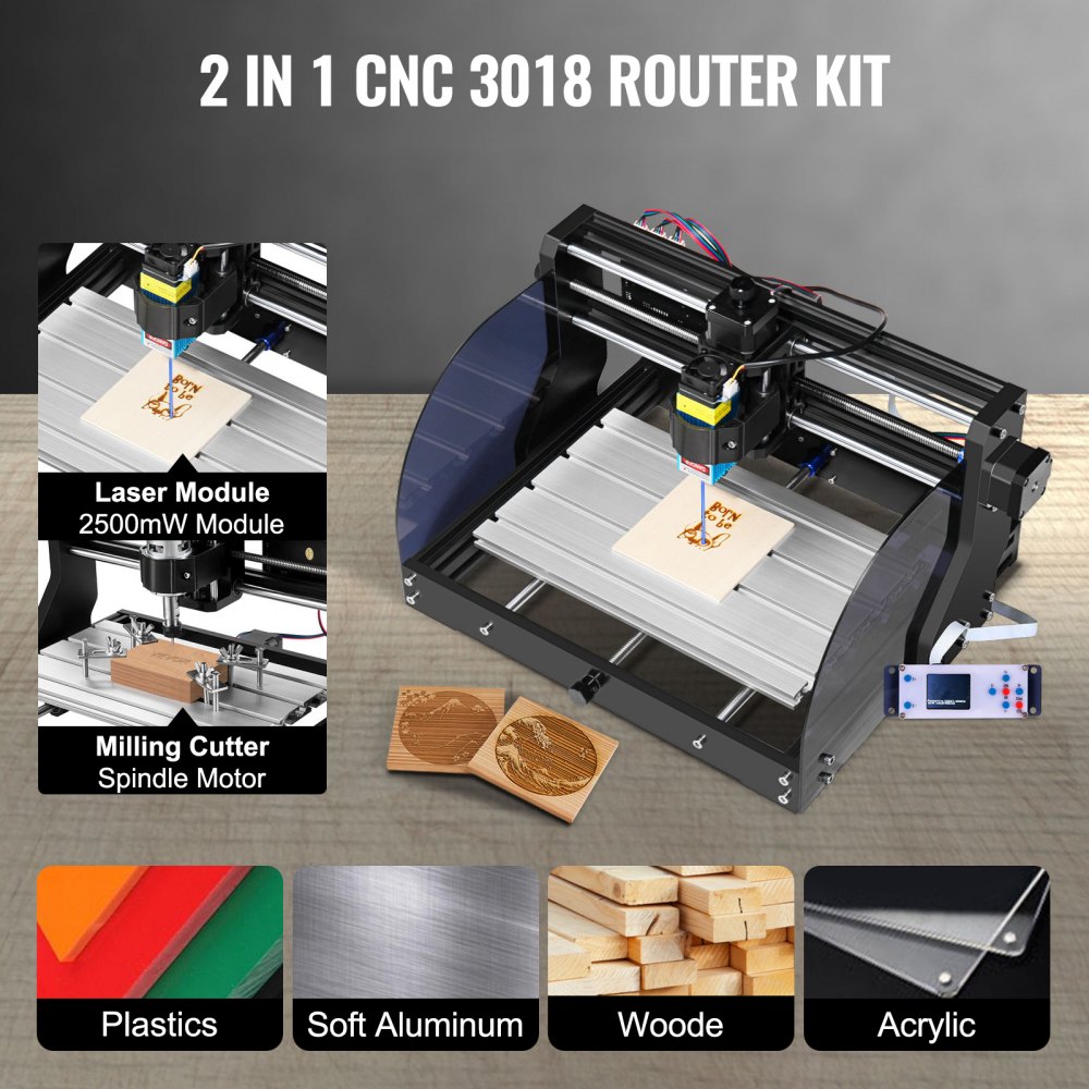 Vevor CNC 3018 Pro CNC Router 2.5W Laser, 3 Axis, GRBL Control, Laser Engraver Machine