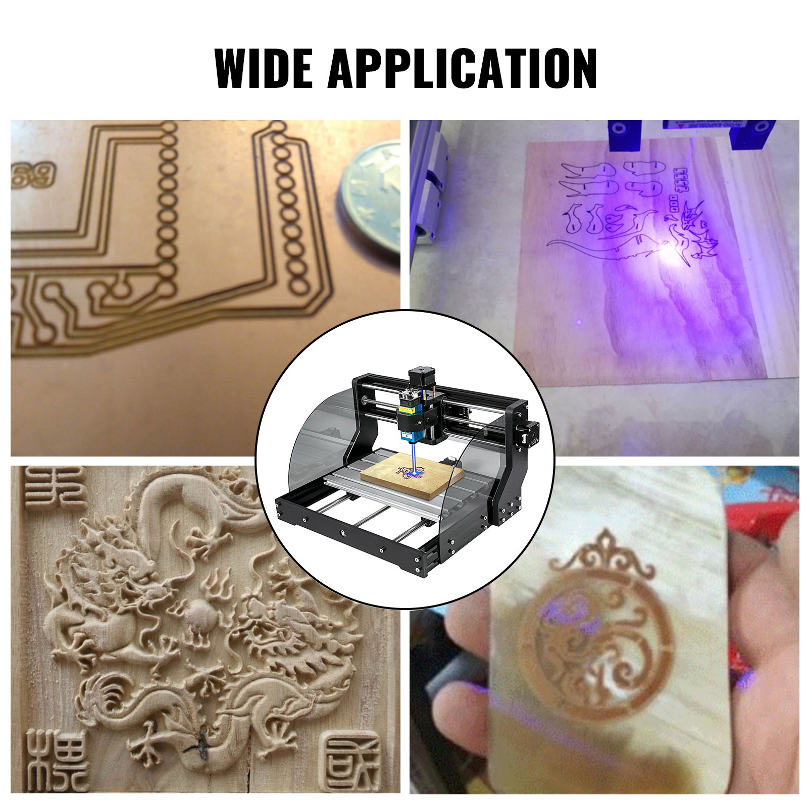 VEVOR CNC 3018 Pro CNC router 300×180×45 mm CNC stroj 5,5W GRBL Control Mini laserový gravírovač s offline ovládačom 3-osový laserový gravírovací stroj na rezbárske frézovanie plastov, akrylu, PVC, dreva