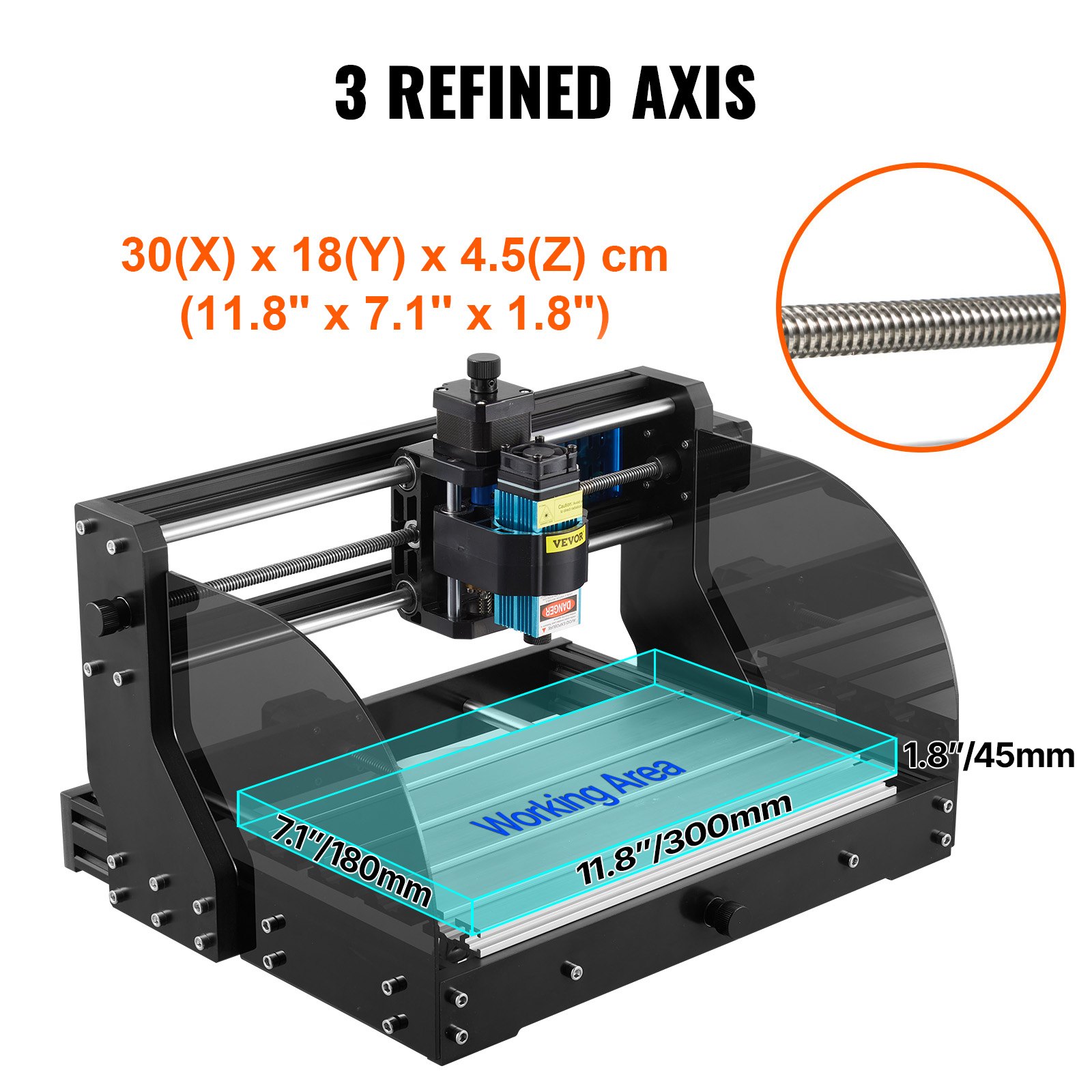 VEVOR CNC 3018 Pro CNC Router 300×180×45 mm CNC Machine 5.5W GRBL Control Mini Laser Engraver with Offline Controller 3 Axis Laser Engraving Machine for Carving Milling Plastic, Acrylic, PVC, Wood