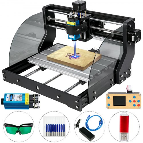 VEVOR CNC 3018 Pro CNC Router 300×180×45mm CNC Machine 500MW GRBL Control Mini Laser Engraver with Offline Controller 3 Axis Laser Engraving Machine for Carving Milling Plastic, Acrylic, PVC, Wood