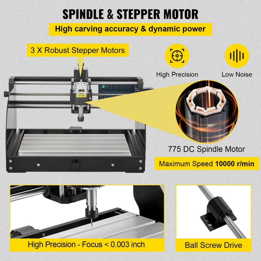 VEVOR CNC Router Machine 3018 CNC 3018-PRO 3 Axis PCB Milling Machine Wood Router Engraver GRBL Control DIY Engraving CNC Machine with Offline Controller and ER11 and 5mm Extension Rod(300x180x45mm)