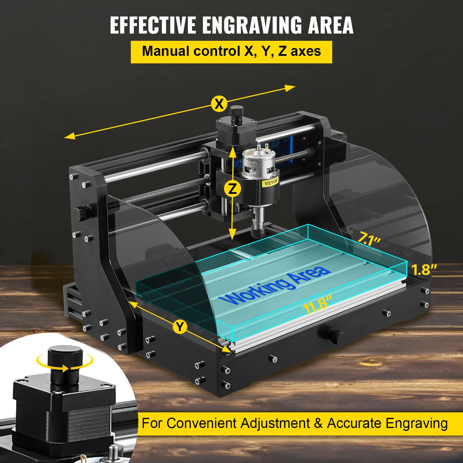 VEVOR CNC Router Machine 3018 CNC 3018-PRO 3 Axis PCB Milling Machine Wood Router Engraver GRBL Control DIY Engraving CNC Machine with Offline Controller and ER11 and 5mm Extension Rod(300x180x45mm)