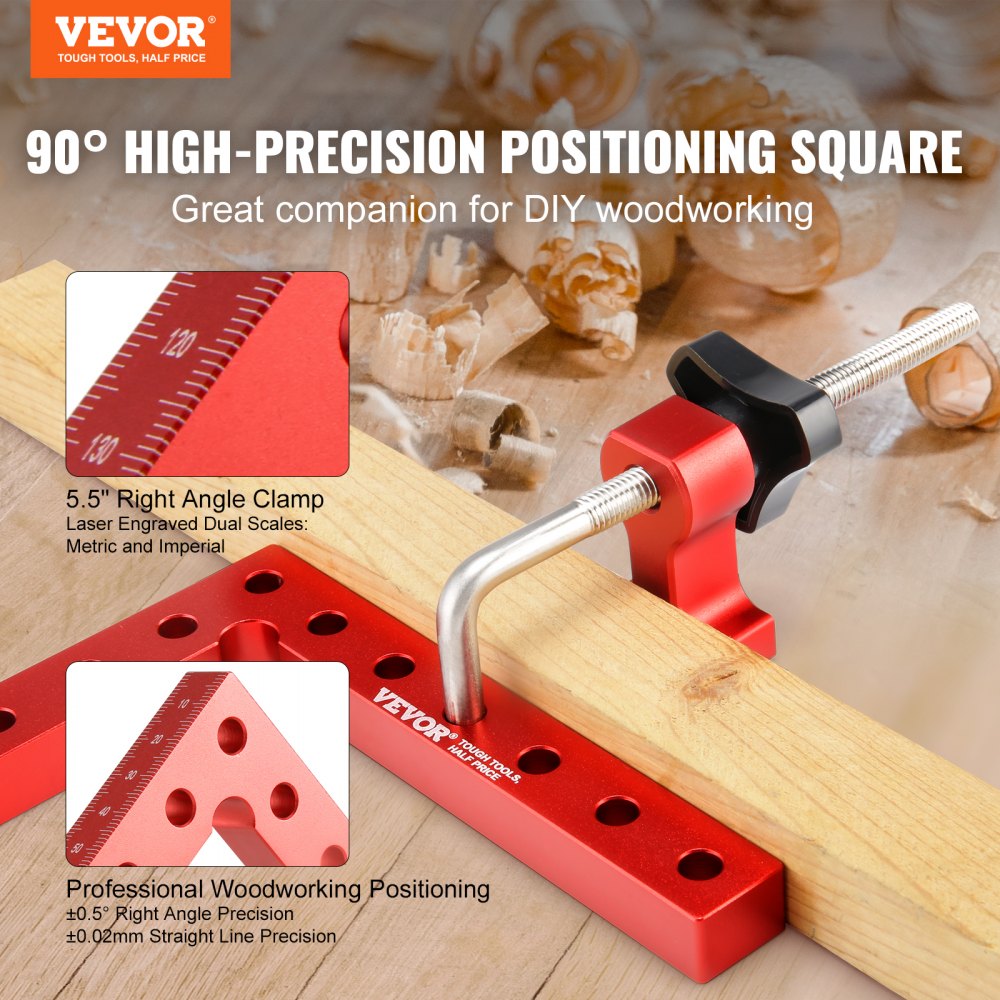 VEVOR 90 Degree Positioning Squares, 5.5 x 5.5 Right Angle Clamps for  Woodworking, Aluminum Alloy Corner Clamping Squares for Boxes Cabinets  Drawers, 4 Pack