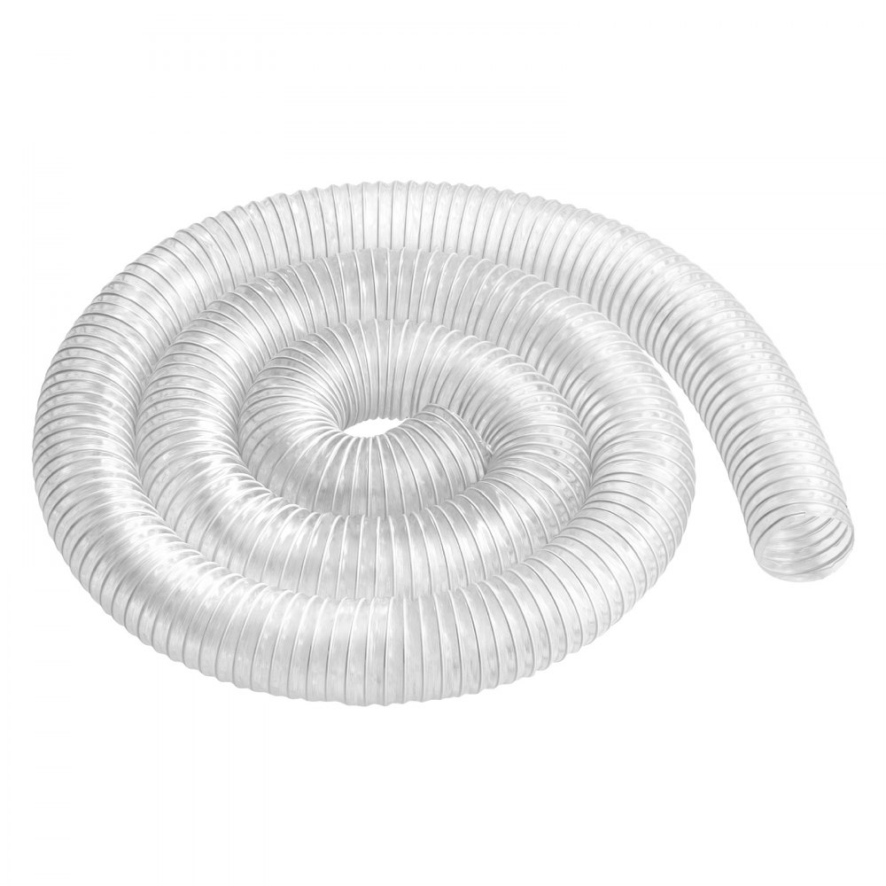 VEVOR Dust Collection Hose, 2.5'' x 10', Thickened PVC Material Puncture-Resistant Flexible Clear Hose with Carbon Steel Wire Coil 4 x 304 Stainless Clamps, for Table Saw, Band Saw, Planer, Jointer