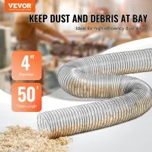 VEVOR 4'' x 50' Dust Collection Hose Thickened PVC Flexible Clear Hose