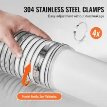 VEVOR Dust Collection Hose, 4'' x 50', Thickened PVC Material Puncture-Resistant Flexible Clear Hose with Carbon Steel Wire Coil 4 x 304 Stainless Clamps, for Table Saw, Band Saw, Planer, Jointer