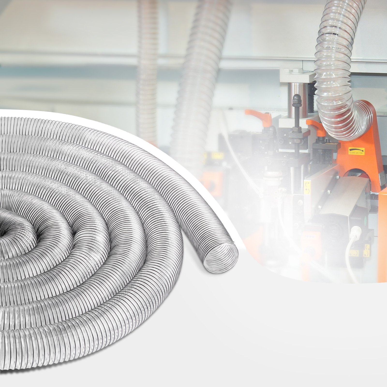 VEVOR Dust Collection Hose, 4" x 50', Thickened PVC Material Puncture-Resistant Flexible Clear Hose with Carbon Steel Wire Coil 4 x 304 Stainless Clamps, for Table Saw, Band Saw, Planer, Jointer