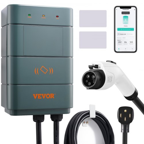 VEVOR Level 2 Electric Vehicle Charging Station, 0-40A Adjustable, 9.6 kW 240V NEMA 14-50 Plug Smart EV Charger with WiFi, 22-Foot TPE Charging Cable for Indoor/Outdoor Use, ETL&Energy Star Certified