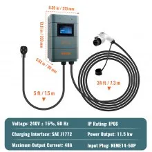 VEVOR Level 2 Electric Vehicle Charging Station, 0-48A Adjustable, 11.5 kW 240V NEMA14-50 Plug Smart EV Charger with WiFi, 24-Foot TPE Charging Cable for Indoor/Outdoor Use, ETL & Energy Star Certifie